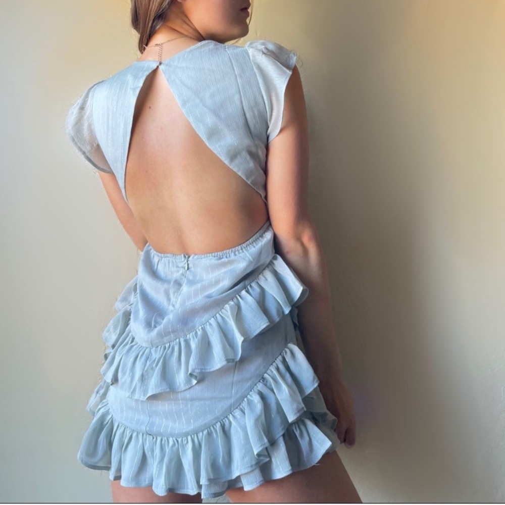 FavLux Backless Shimmer Ruffle Mini Dress